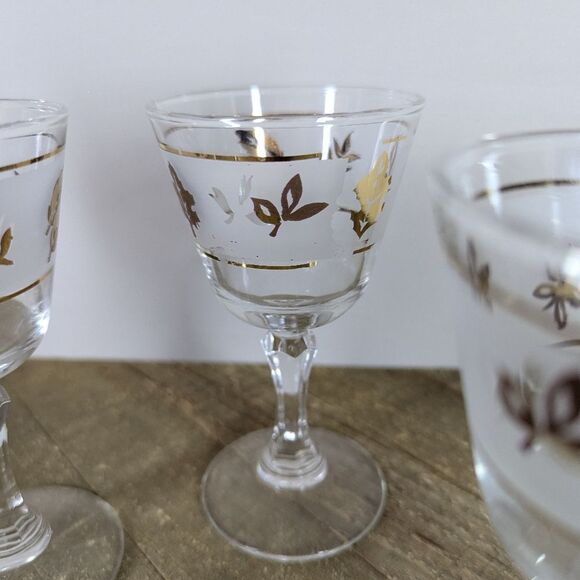 Libbey Gold Foliage Cordial Glasses Set of 4 Mid-Century - Picture 6 of 8